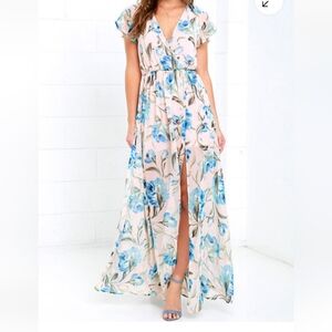 Lulu's Where Wildflowers Grow Peach Print Maxi Dress Made In USA Cottagecore